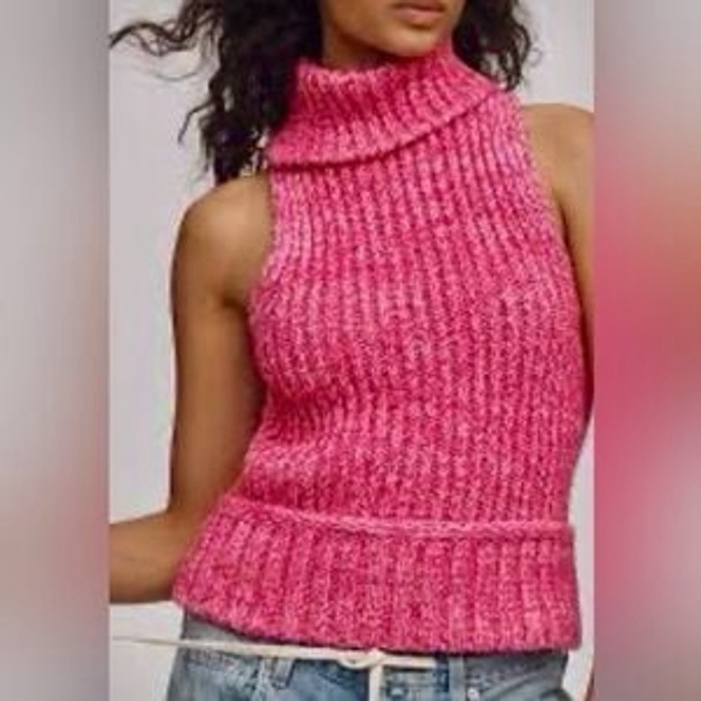 Anthropologie PILCRO Pink Ribbed sleeveless Turtleneck Sweater